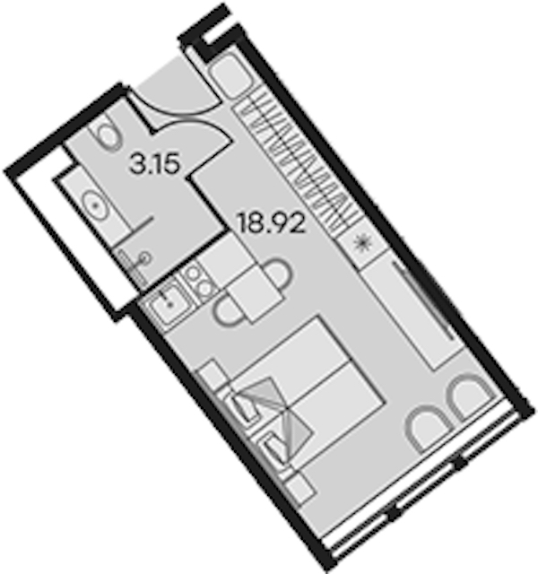 Квартира студия 22.07 м², 8/15 эт., Апарт-отель «Апарт-отель 25-7 Заневский»